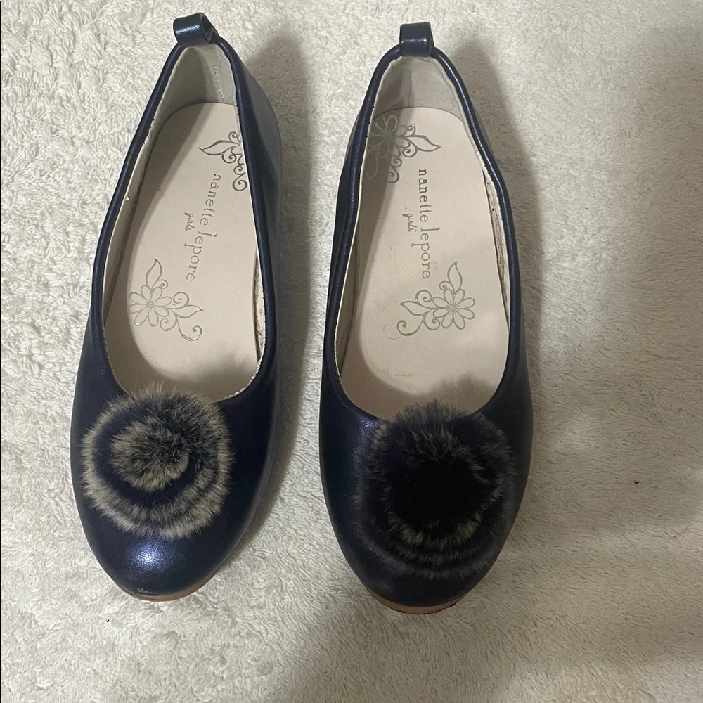 Nanette Lepore Blue Dress Shoes with Furry Pom-Poms - Picture 2 of 5